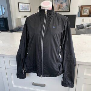 Nike Vintage Full Zip Hi Neck Athletic Poly Windbreaker Running Jacket Blk Gry S